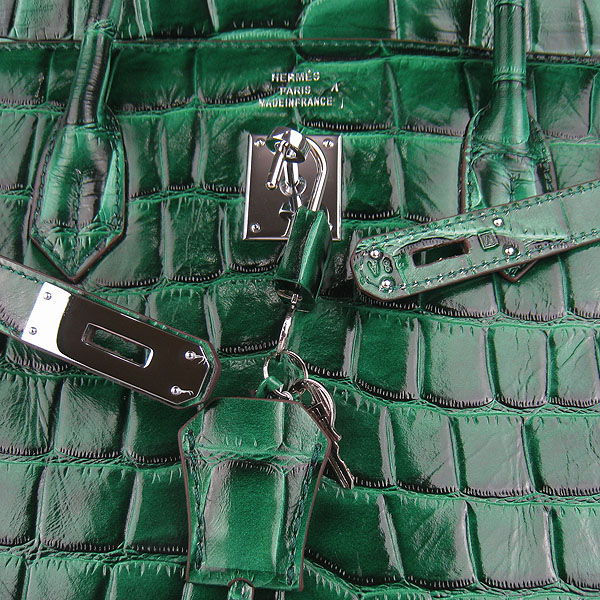 Replica Hermes Birkin 40CM Crocodile Veins Leather Bag Dark Green 6099 Online - Click Image to Close